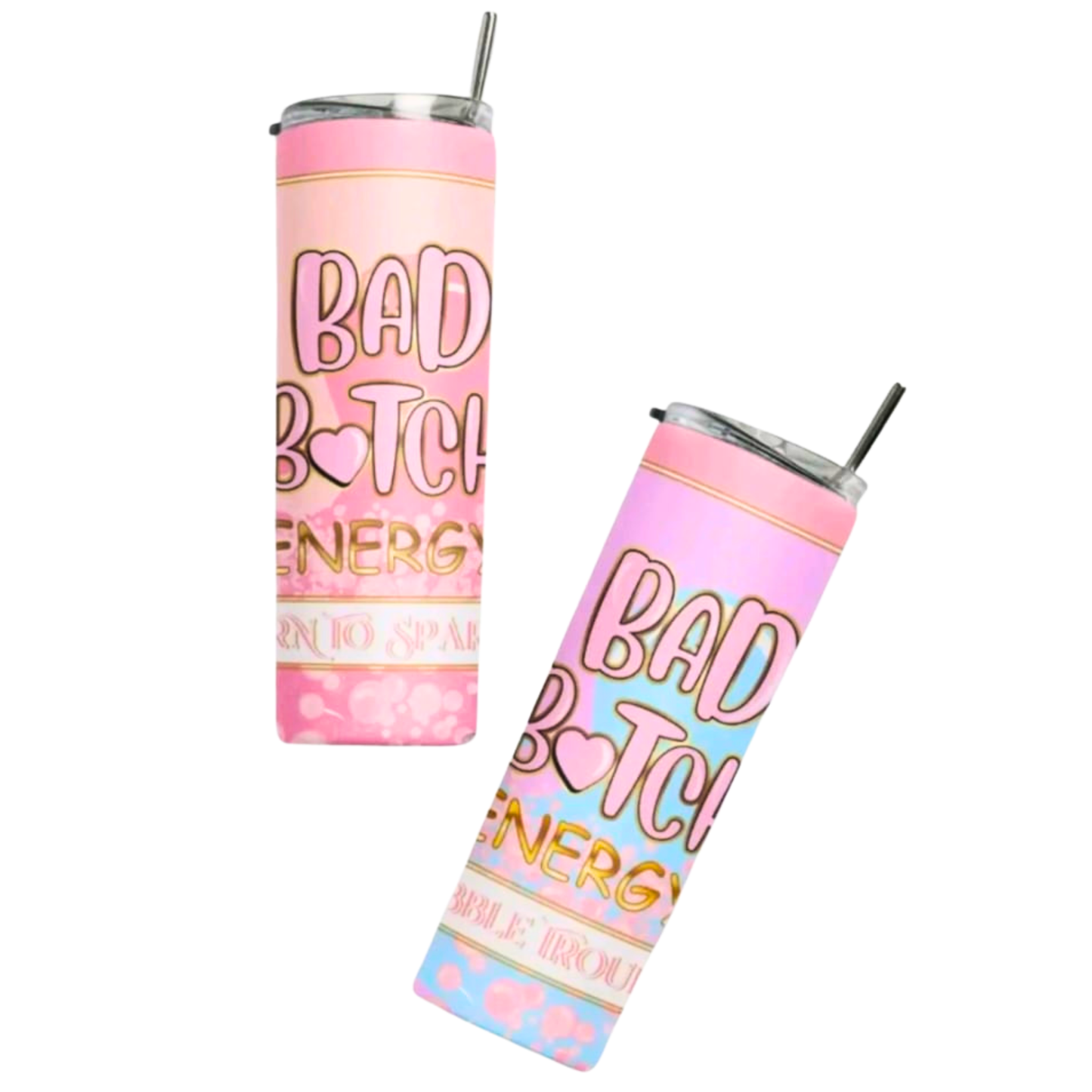 Plouise Gift Set Duo Bubble Energy Insulated Tumbler Water Bottle 750ml Pink Design with Metal Straw