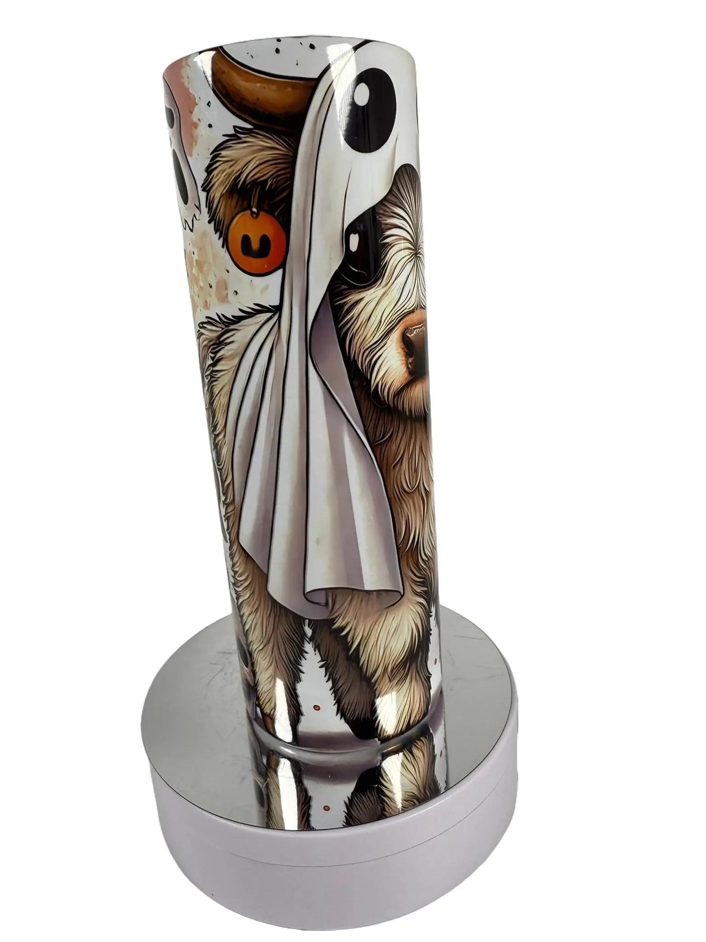 Highland Cow Halloween Tumbler – 20oz Stainless Steel Insulated Cup with Straw & Cleaner.