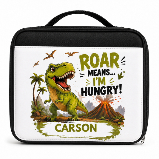 Personalised dinosaur children's insulated lunch bag with name