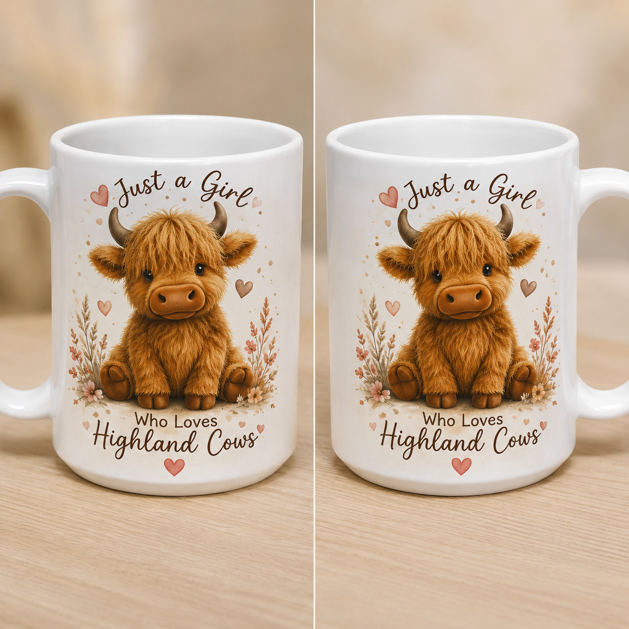 Highland Cow Plush & Mug Gift Set Matching Highland Cow Teddy & Mug Gift for Highland Cow Lovers LK22 Designs