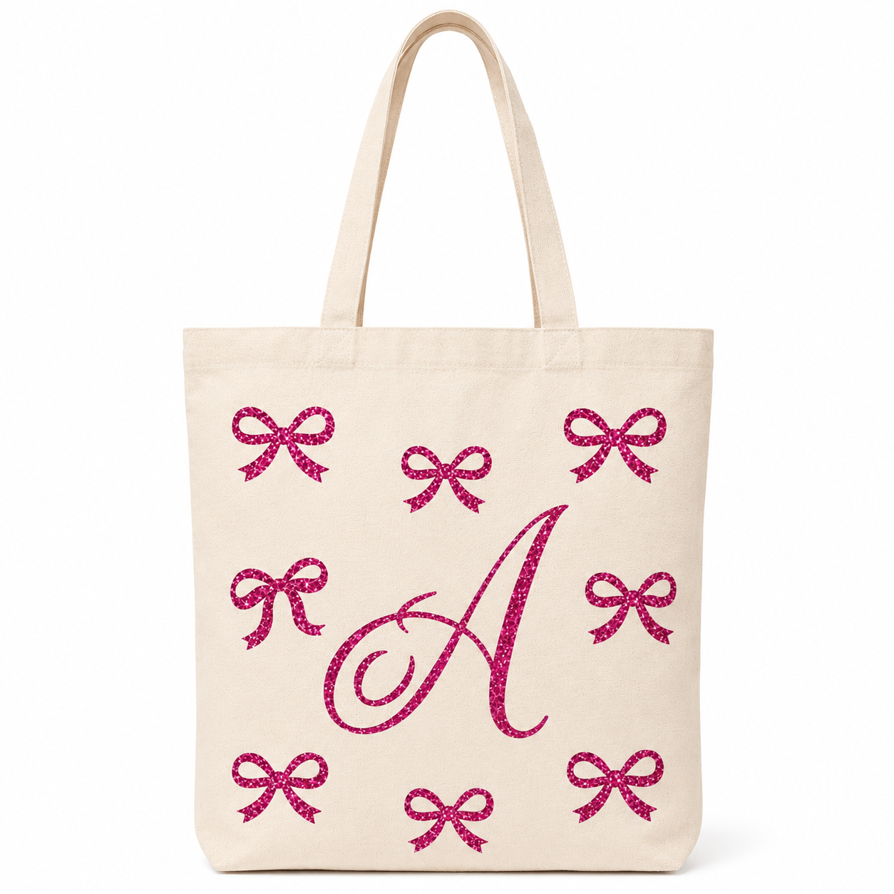 ✨ Day 5/177 🎉 Personalised Glitter Bow Initial Tote Bag! 🎀👜
