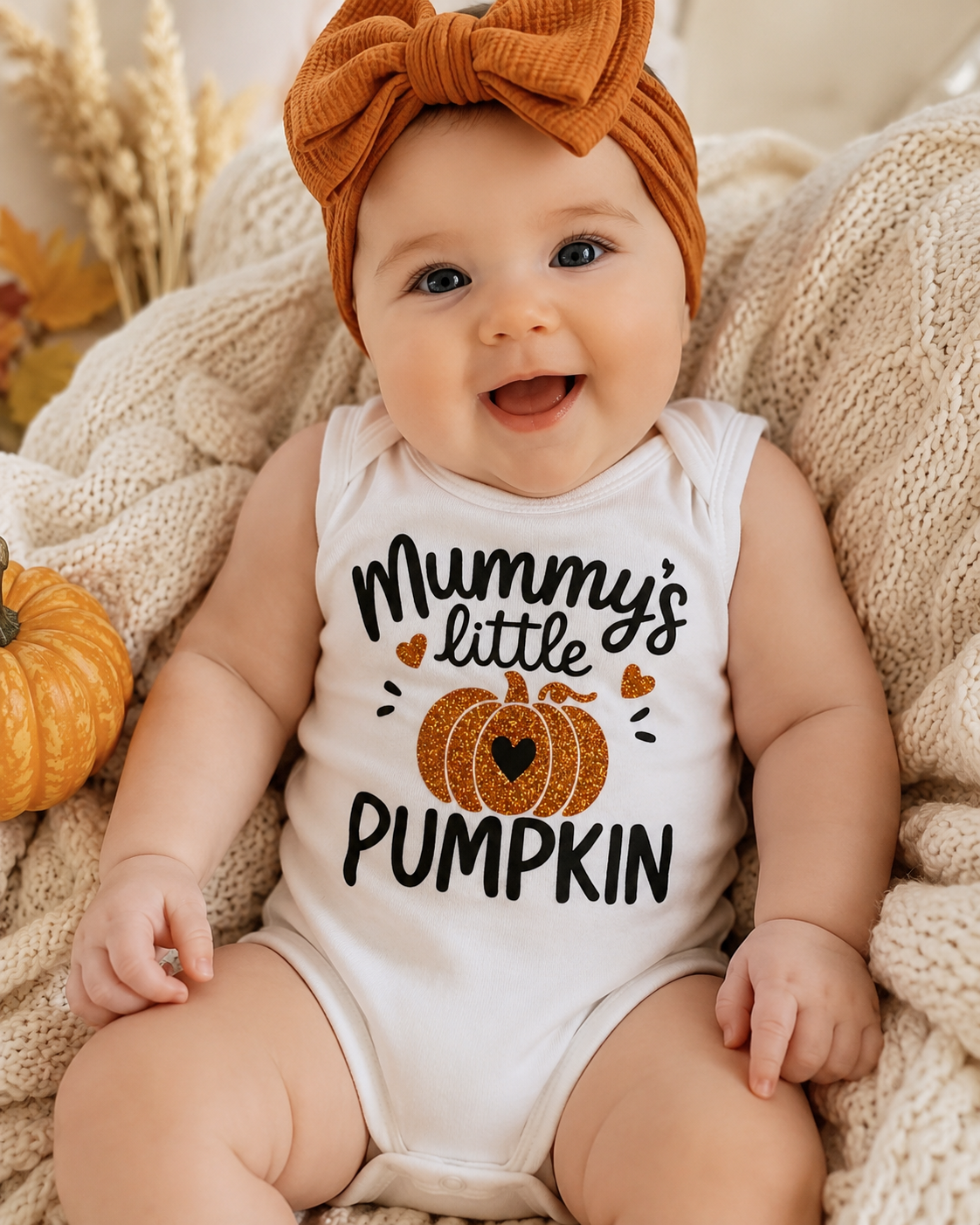 Day 10/177 design a day Mummy’s Little Pumpkin Glittery Baby Vest Cute Halloween Bodysuit