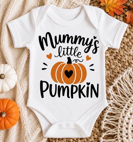 Day 10/177 design a day Mummy’s Little Pumpkin Glittery Baby Vest Cute Halloween Bodysuit