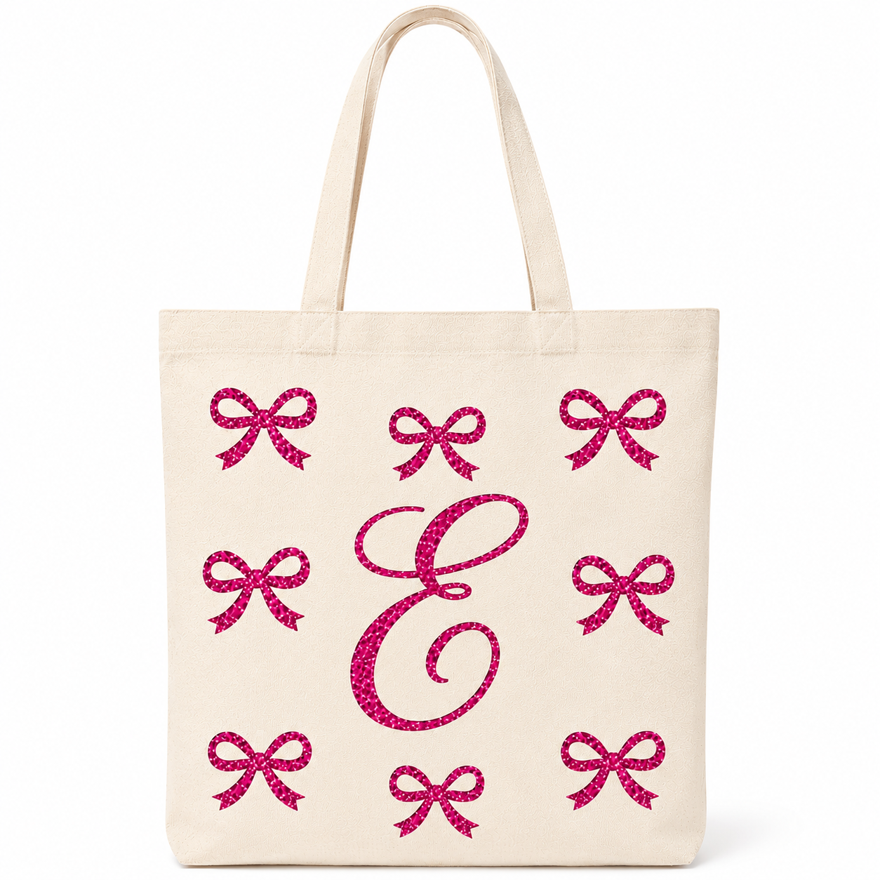 ✨ Day 5/177 🎉 Personalised Glitter Bow Initial Tote Bag! 🎀👜