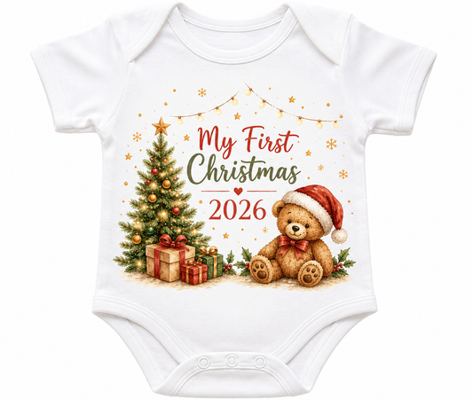 Day 13/177 | My First Christmas 2026 Baby Vest | Vintage Watercolour Teddy Christmas Bodysuit | Baby’s First Christmas Outfit | Newborn Christmas Gift