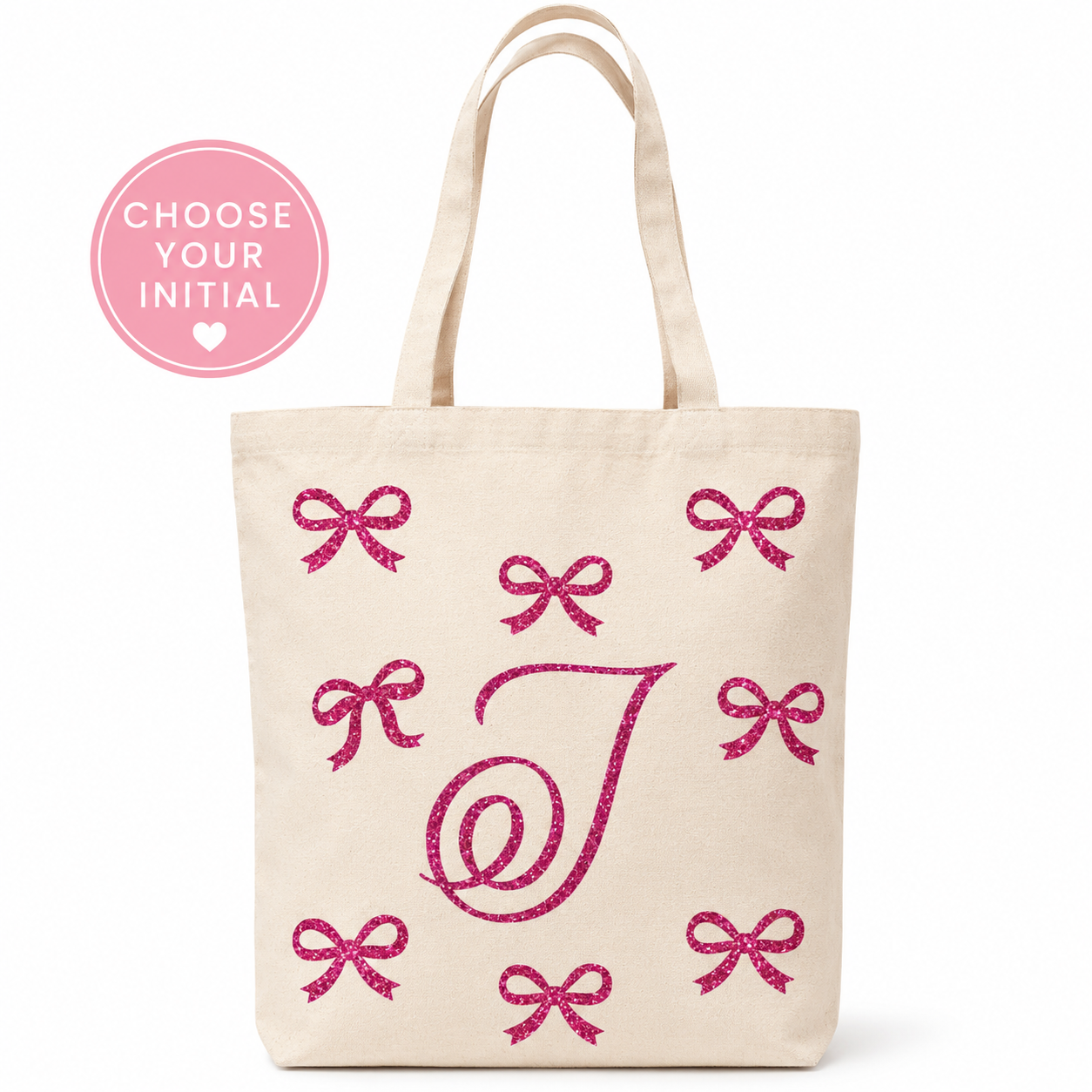✨ Day 5/177 🎉 Personalised Glitter Bow Initial Tote Bag! 🎀👜