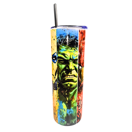 Super Hero Water Bottle Tumbler 750ml With Metal Straw and Plastic Closable Lid
