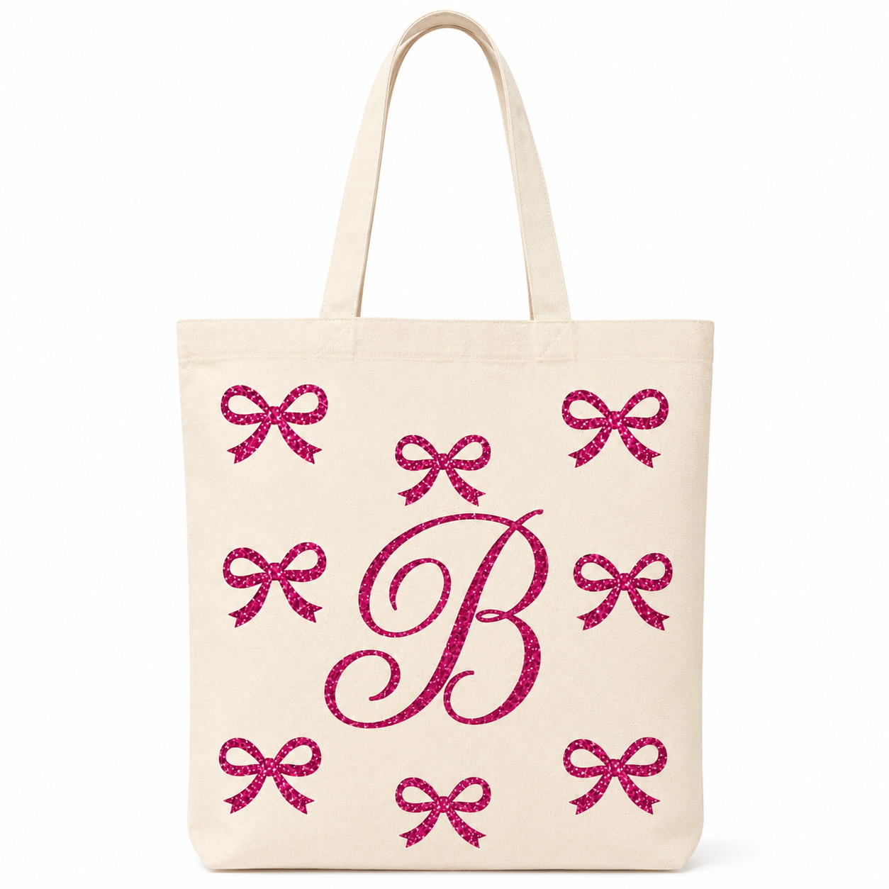 ✨ Day 5/177 🎉 Personalised Glitter Bow Initial Tote Bag! 🎀👜