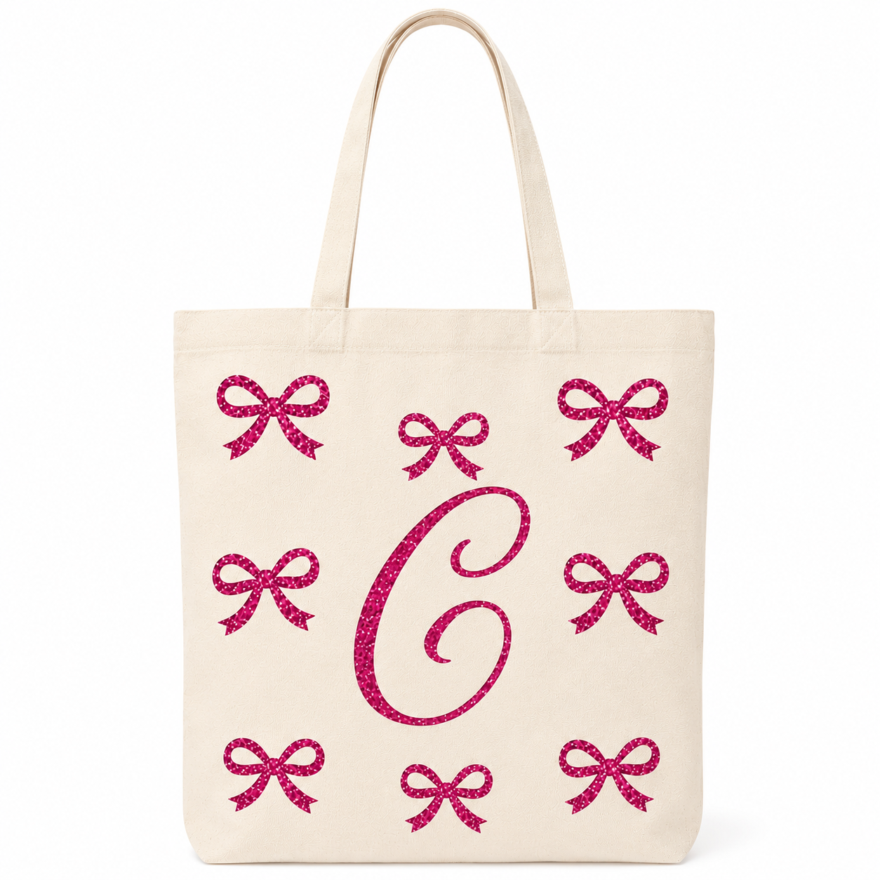 ✨ Day 5/177 🎉 Personalised Glitter Bow Initial Tote Bag! 🎀👜