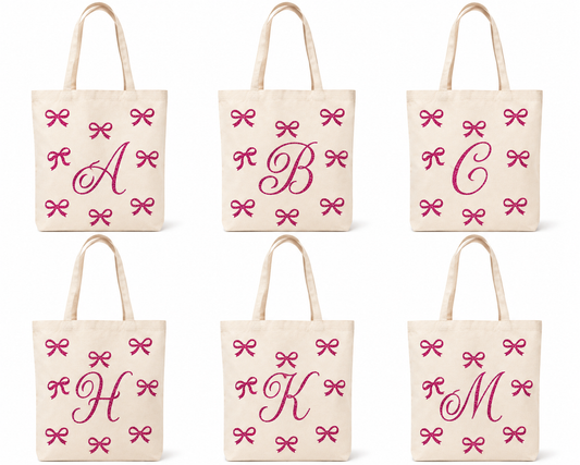 ✨ Day 5/177 🎉 Personalised Glitter Bow Initial Tote Bag! 🎀👜