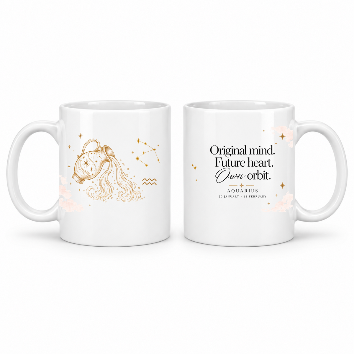 Aquarius zodiac star sign mug – gold celestial design by LK22 Designs
