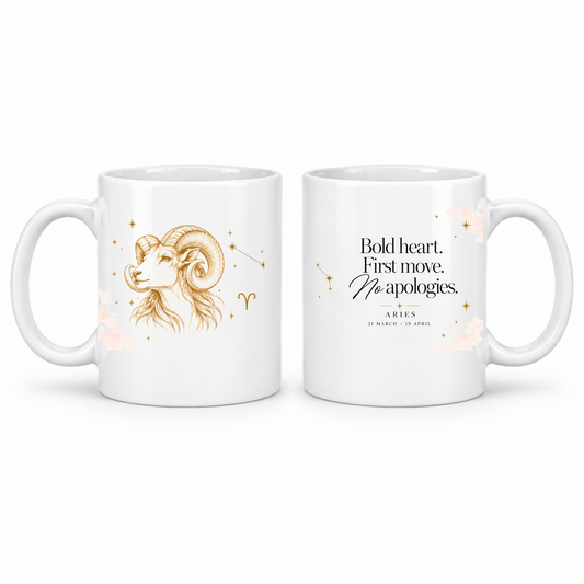 Aries zodiac star sign mug – gold celestial design by LK22 Designs