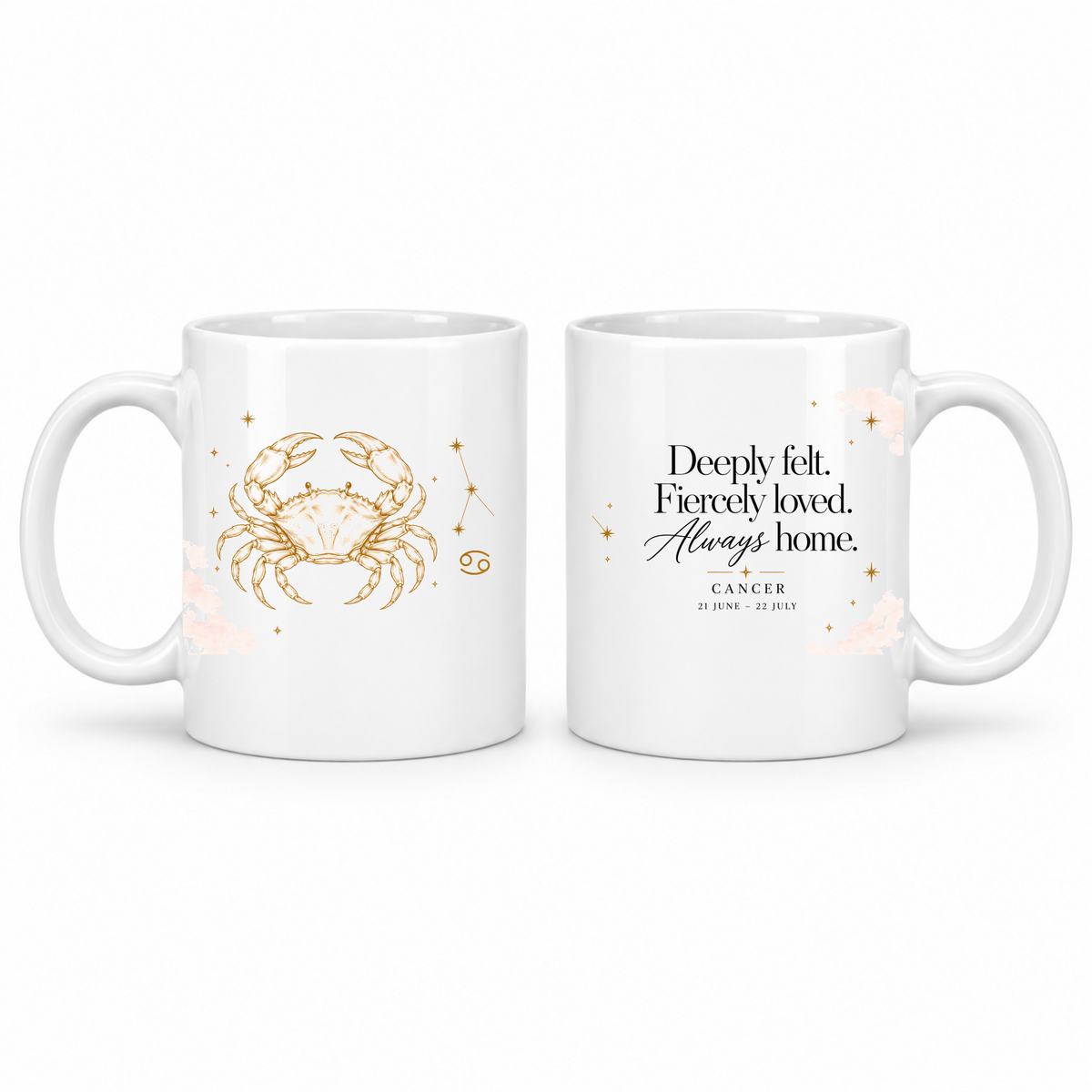 Cancer zodiac star sign mug – gold celestial design by LK22 Designs
