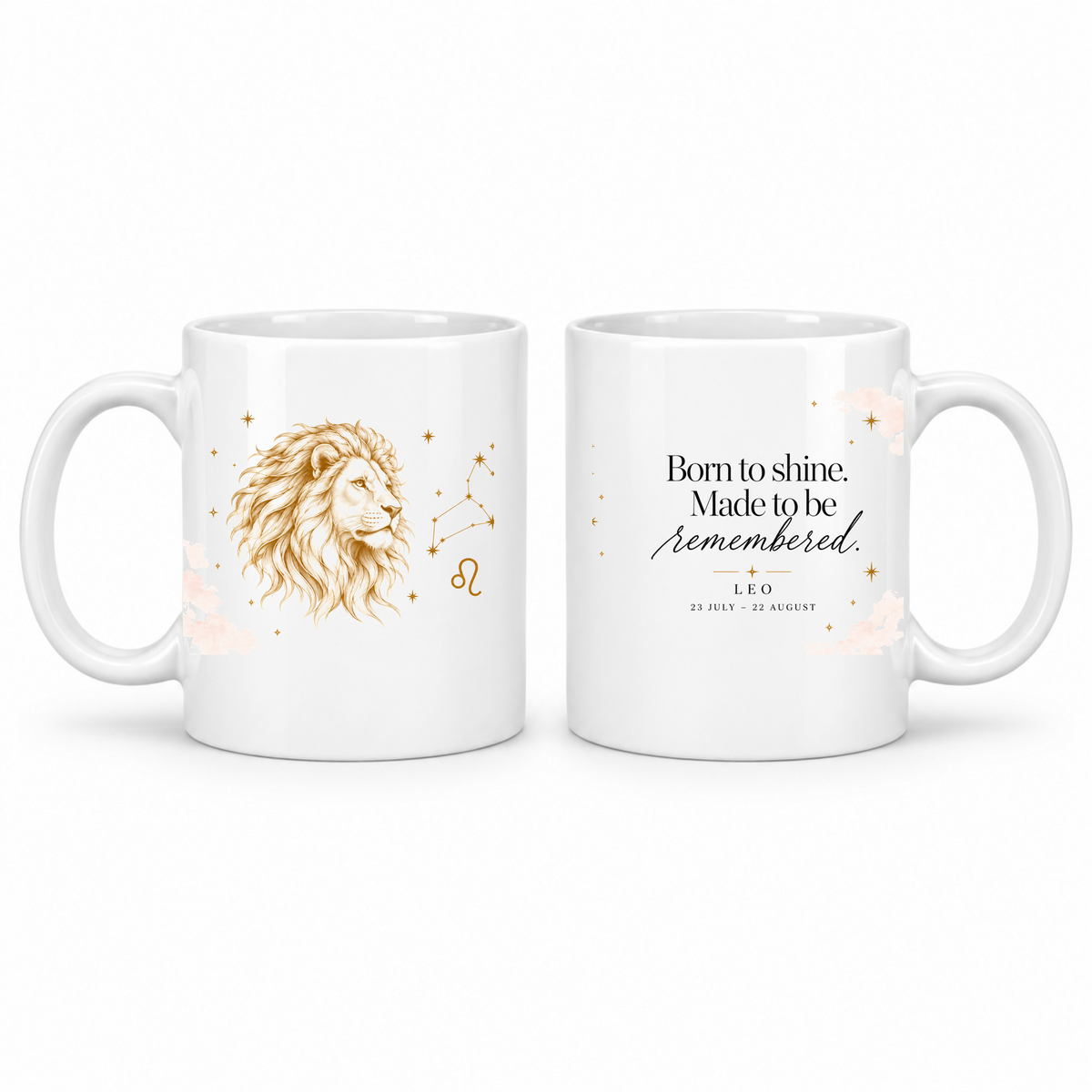Leo zodiac star sign mug – gold celestial design by LK22 Designs