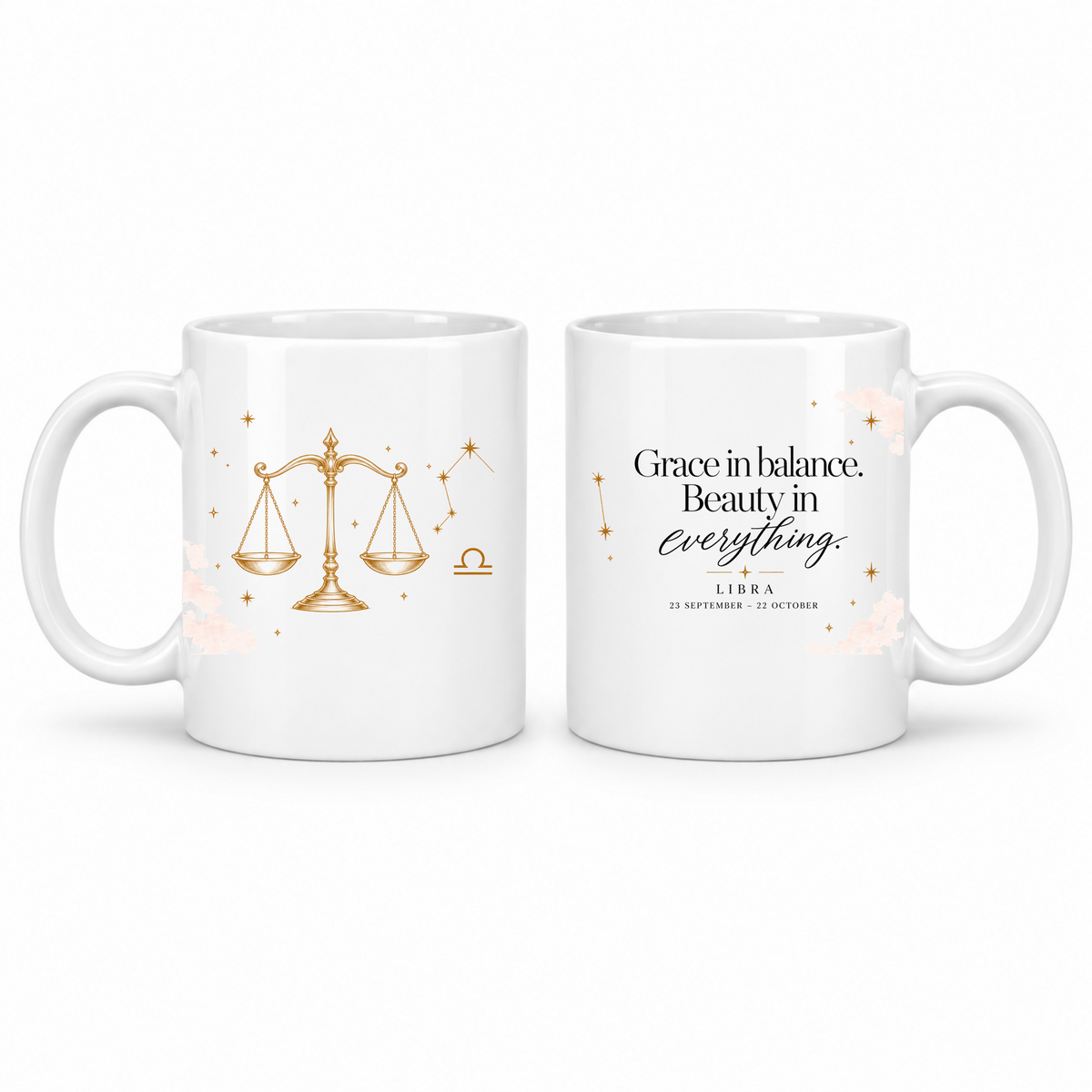 Libra zodiac star sign mug – gold celestial design by LK22 Designs
