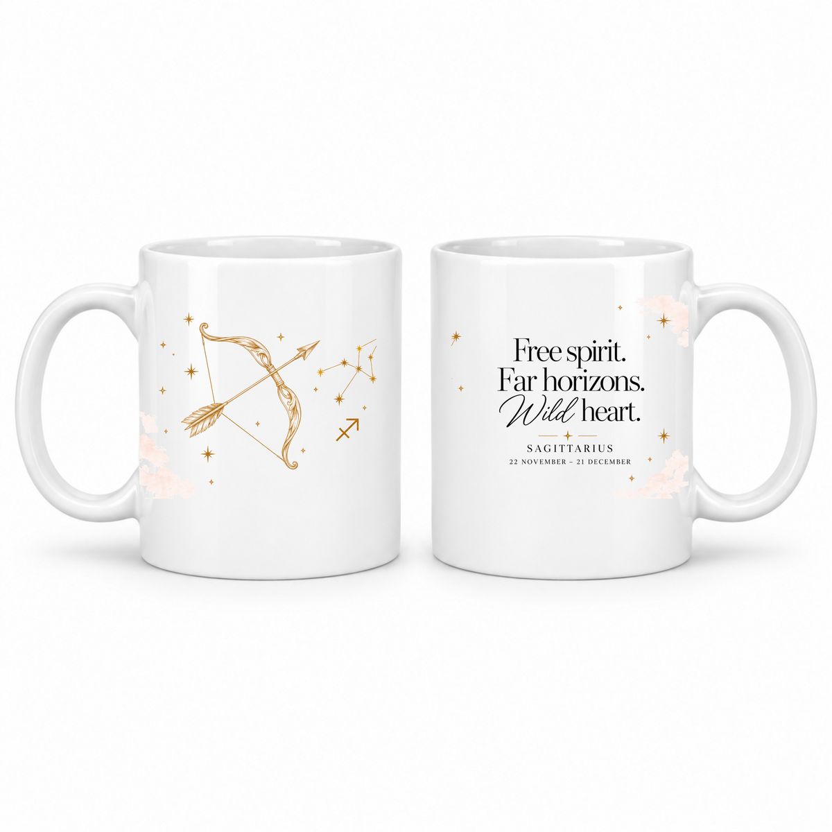 Sagittarius zodiac star sign mug – gold celestial design by LK22 Designs