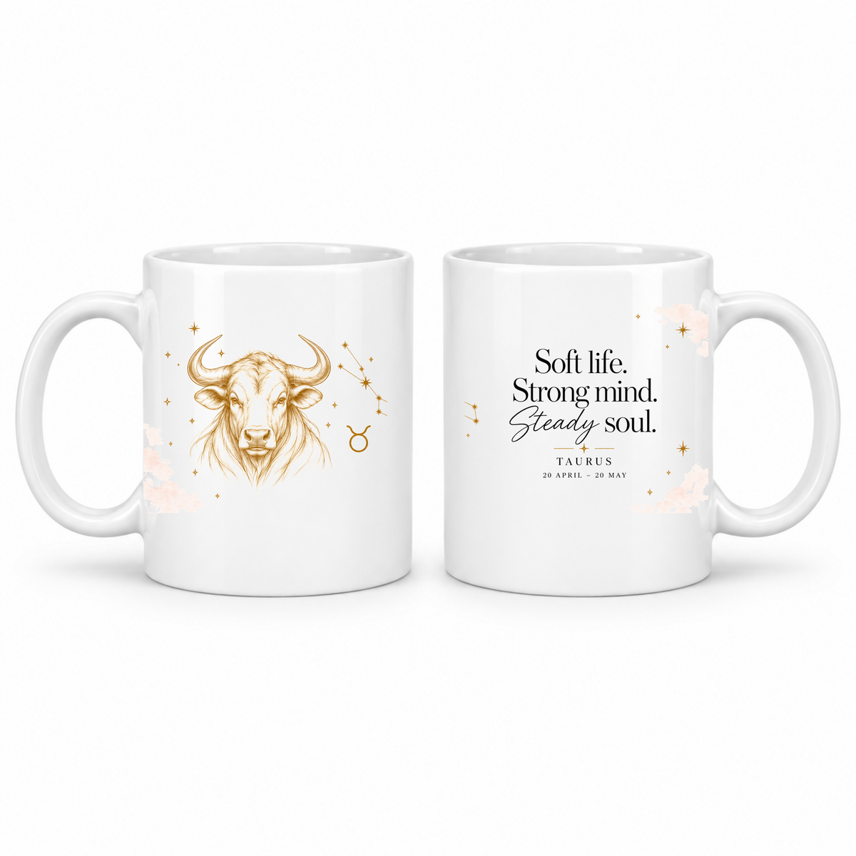 Taurus zodiac star sign mug – gold celestial design by LK22 Designs