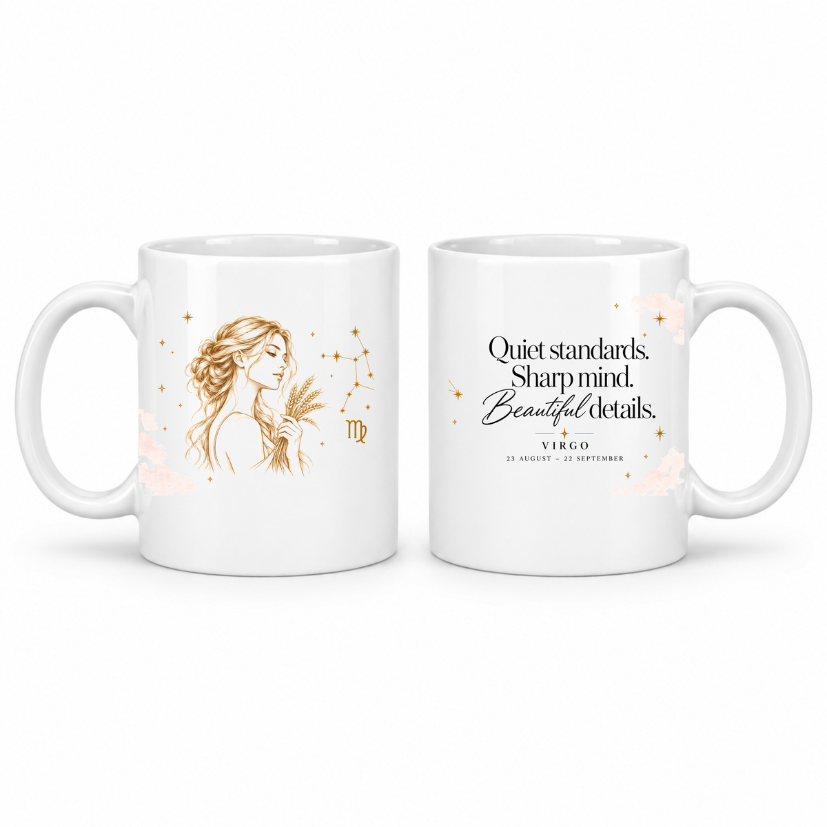 Virgo zodiac star sign mug – gold celestial design by LK22 Designs