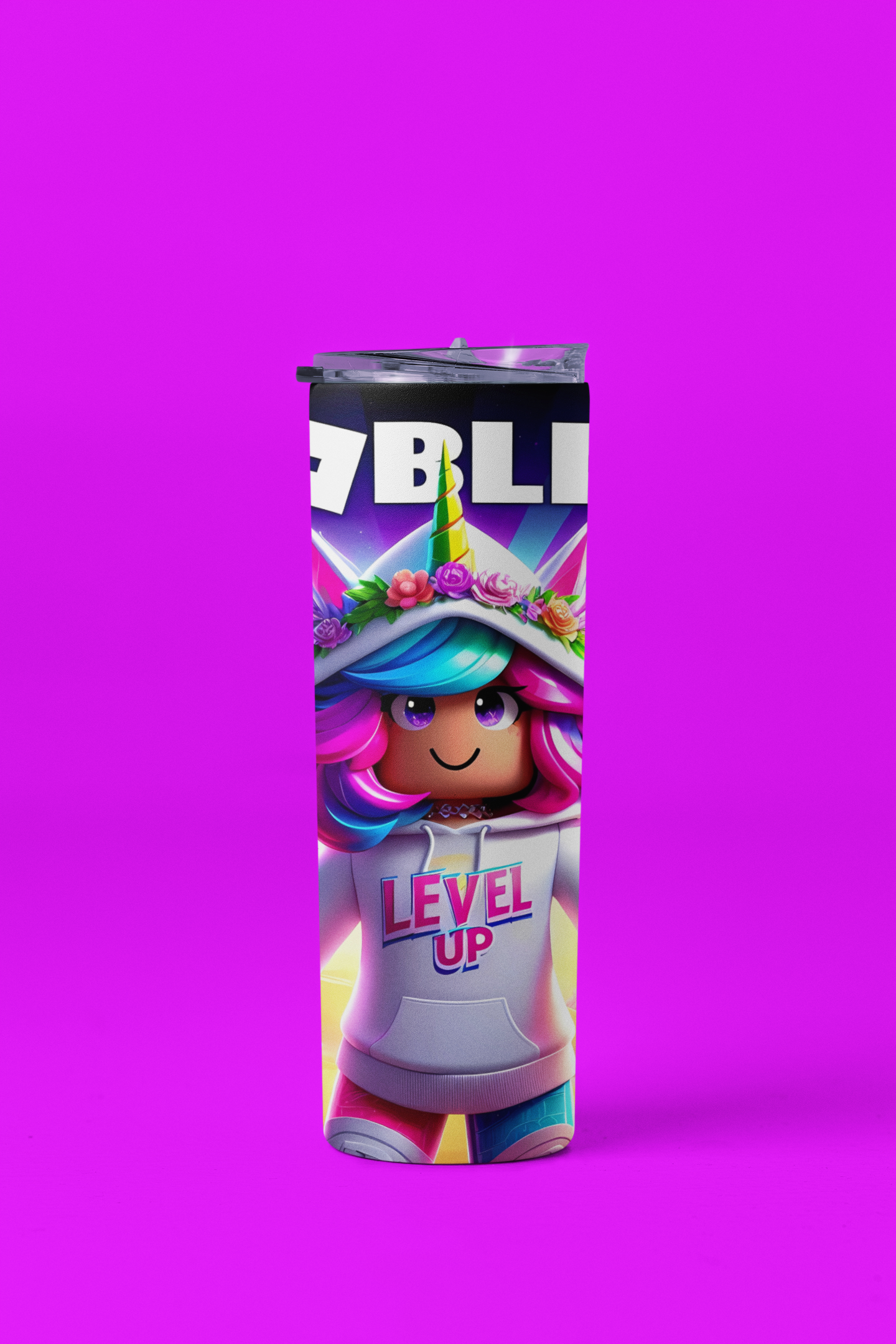 LK22Designs Girls gaming Roblox Inspired 600 ml stainless steel water bottle with straw and straw cleaner girls gaming, gift idea