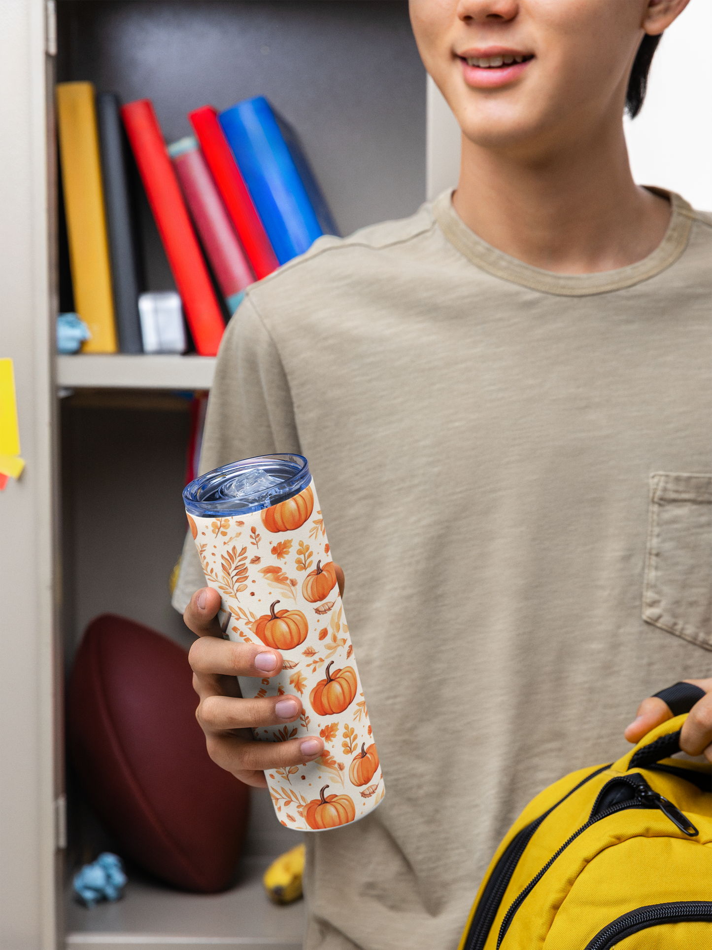 Pumpkin Spice and all things nice Tumbler Water Bottle 20 oz 600ml Fall Design with Metal Straw & Straw Cleaner Autumn Leaves Pattern