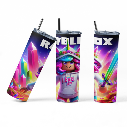 LK22Designs Girls gaming Roblox Inspired 600 ml stainless steel water bottle with straw and straw cleaner girls gaming, gift idea