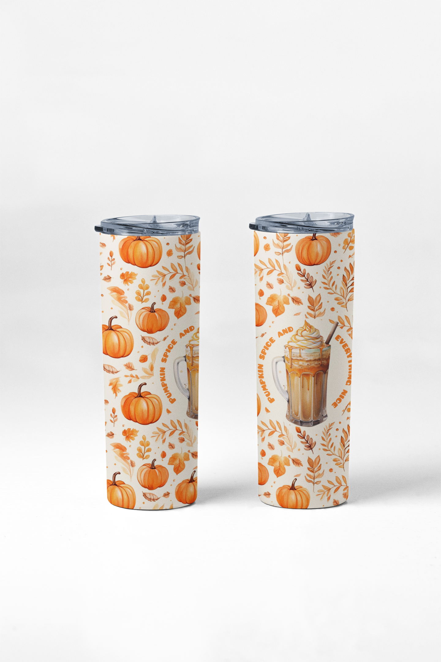 Pumpkin Spice and all things nice Tumbler Water Bottle 20 oz 600ml Fall Design with Metal Straw & Straw Cleaner Autumn Leaves Pattern