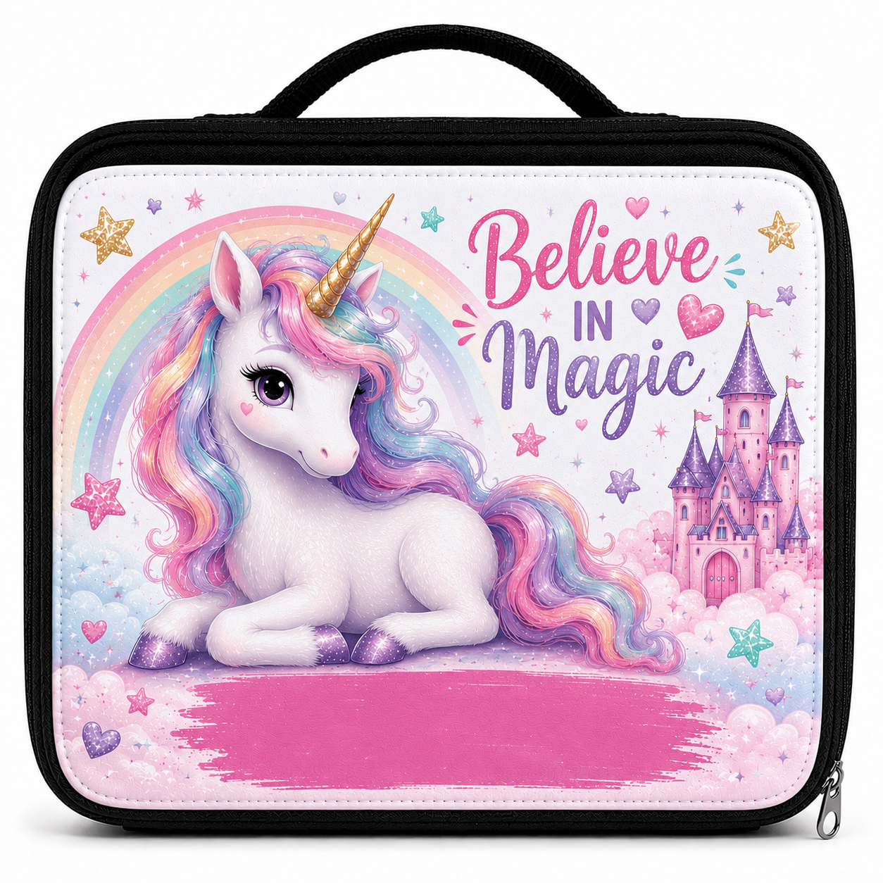 Personalised unicorn children's insulated lunch bag with name